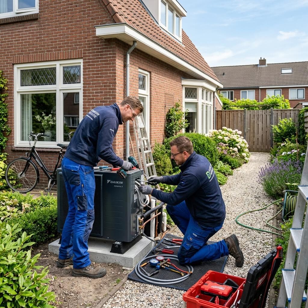 Gecertificeerde warmtepomp monteurs aan het werk